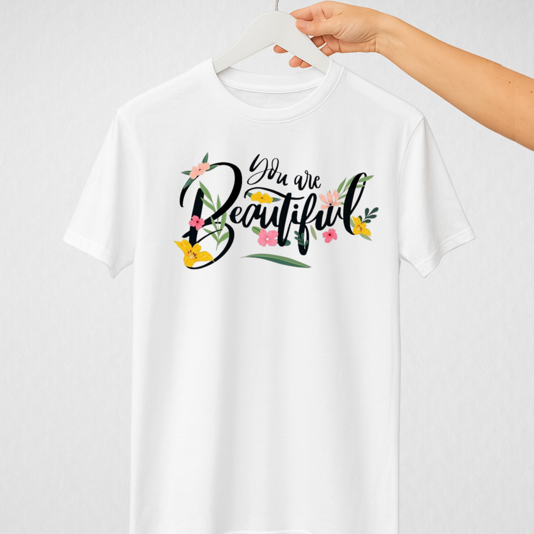 White Women’s Printed Tee – Jersey Fabric, Classic Fit, Everyday Comfort (3715)