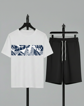 White T-Shirt Printed Black Shorts– Comfortable Wear (Code 4742)