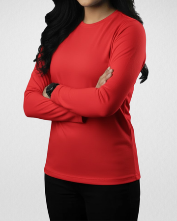 Red Women’s Full Sleeves Tee – Jersey Fabric, Classic Fit, Everyday Comfort (Code 4488)