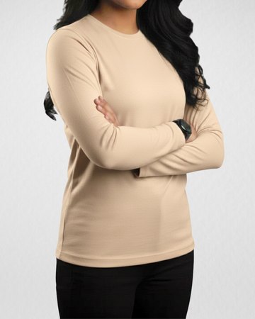 Beige Women’s Full Sleeves Tee – Jersey Fabric, Classic Fit, Everyday Comfort (Code 4491)