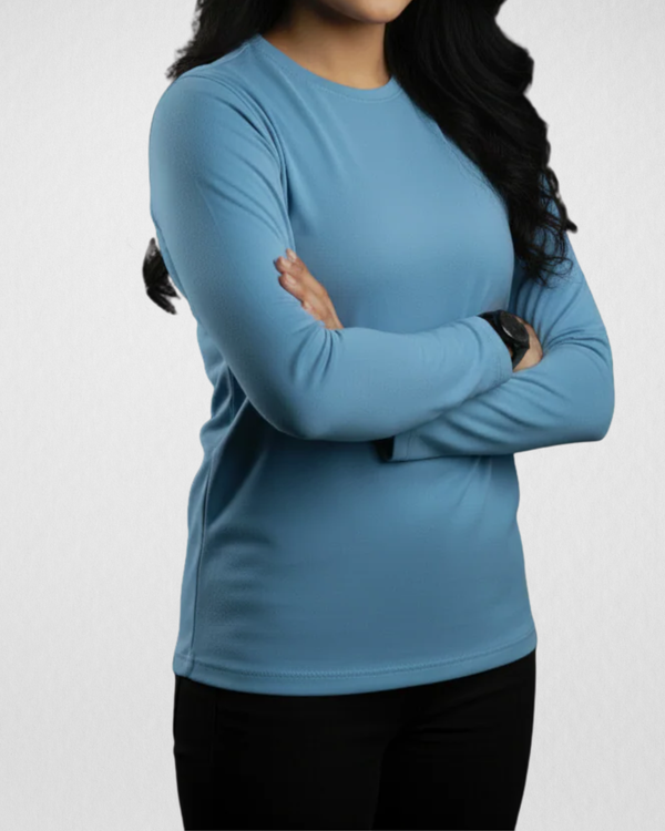 Sky Blue Women’s Full Sleeves Tee – Jersey Fabric, Classic Fit, Everyday Comfort (Code 4477)