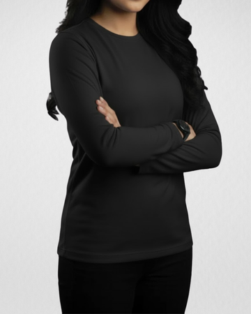 Black Women’s Full Sleeves Tee – Jersey Fabric, Classic Fit, Everyday Comfort (Code 4479)