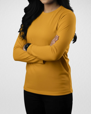 Mustard Women’s Full Sleeves Tee – Jersey Fabric, Classic Fit, Everyday Comfort (Code 4484)
