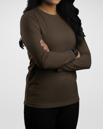 Dark Brown Women’s Full Sleeves Tee – Jersey Fabric, Classic Fit, Everyday Comfort (Code 4485)
