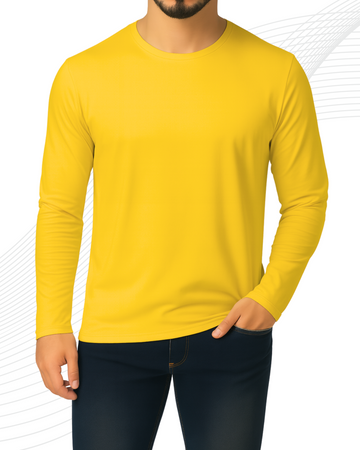 Yellow Men’s Full Sleeves Tee – Jersey Fabric, Classic Fit, Everyday Comfort (3548)