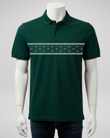 Bottle Green Stripe Printed Polo T-Shirt – Stylish & Comfortable (Code 4660)