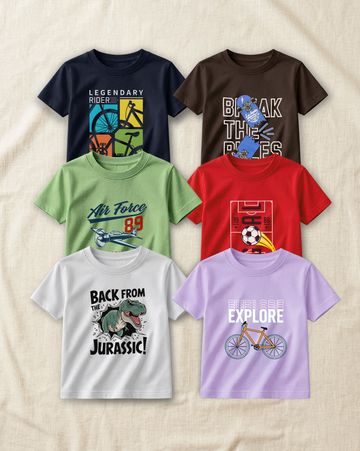 Pack of 6 Kids Printed T-Shirts – Fun Prints for Boys  (Code 4825)