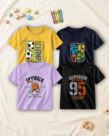 Pack of 4 Kids Printed T-Shirts – Fun Prints for Boys  (Code  4807)