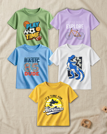 Pack of 5 Kids Printed T-Shirts – Fun Prints for Boys  (Code 4815)