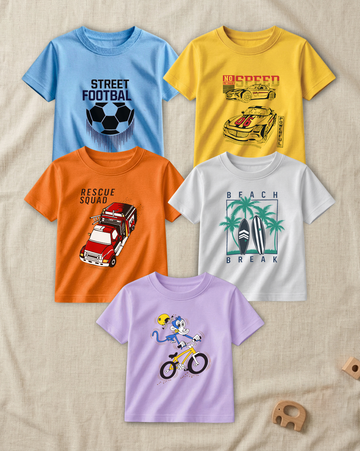 Pack of 5 Kids Printed T-Shirts – Fun Prints for Boys  (Code 4819)