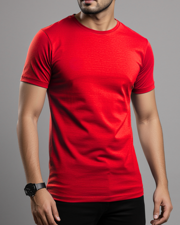 Red Men’s Basic Tee – Jersey Fabric, Classic Fit, Everyday Comfort (3261)