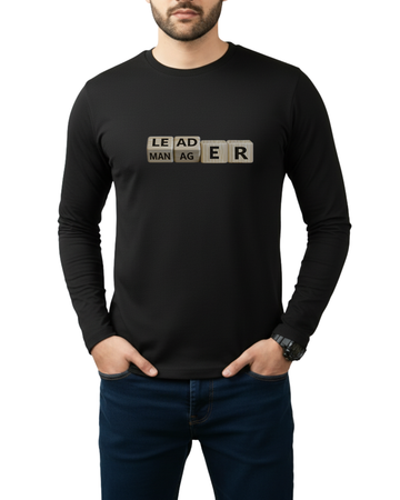 Black Printed Men’s Full Sleeves Tee – Jersey Fabric, Classic Fit, Everyday Comfort (Code 4270)