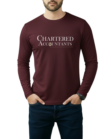 Maroon Printed Men’s Full Sleeves Tee – Jersey Fabric, Classic Fit, Everyday Comfort (Code 4273)
