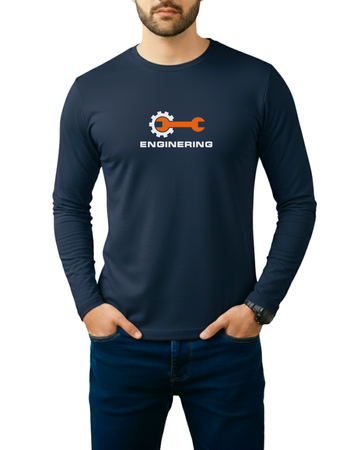 Navy Blue Printed Men’s Full Sleeves Tee – Jersey Fabric, Classic Fit, Everyday Comfort (Code 4274)