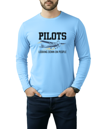 Sky Blue Printed Men’s Full Sleeves Tee – Jersey Fabric, Classic Fit, Everyday Comfort (Code 4275)