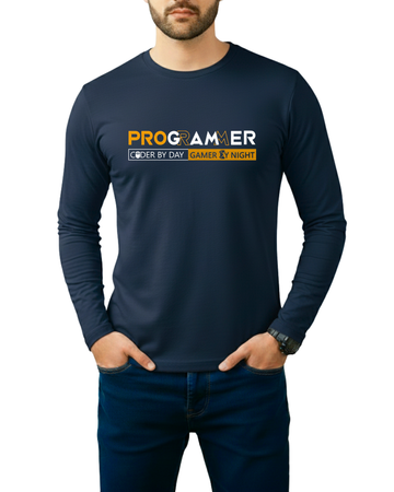 Navy Blue Printed Men’s Full Sleeves Tee – Jersey Fabric, Classic Fit, Everyday Comfort (Code 4277)