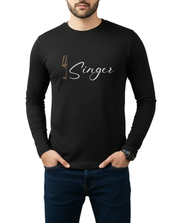 Black Printed Men’s Full Sleeves Tee – Jersey Fabric, Classic Fit, Everyday Comfort (Code 4278)