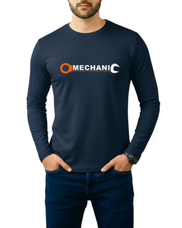 Navy Blue Printed Men’s Full Sleeves Tee – Jersey Fabric, Classic Fit, Everyday Comfort (Code 4283)