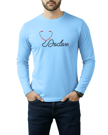 Sky Blue Printed Men’s Full Sleeves Tee – Jersey Fabric, Classic Fit, Everyday Comfort (Code 4309)