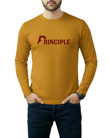Mustard Printed Men’s Full Sleeves Tee – Jersey Fabric, Classic Fit, Everyday Comfort (Code 4312)