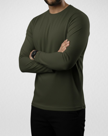 Olive Men’s Full Sleeves Tee – Jersey Fabric, Classic Fit, Everyday Comfort (Code 3550)