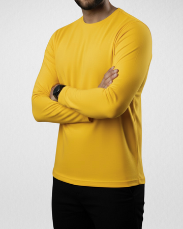 Yellow Men’s Full Sleeves Tee – Jersey Fabric, Classic Fit, Everyday Comfort (Code 3548)