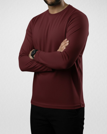 Maroon Men’s Full Sleeves Tee – Jersey Fabric, Classic Fit, Everyday Comfort (Code 3544)