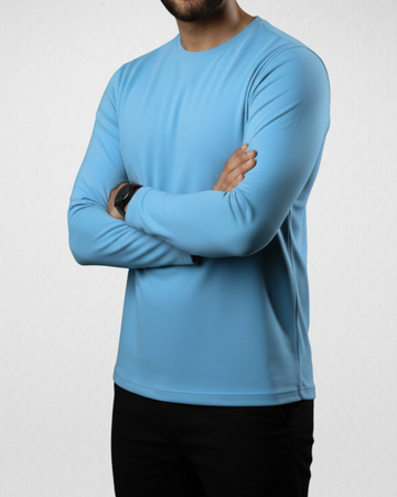 Sky blue Men’s Full Sleeves Tee – Jersey Fabric, Classic Fit, Everyday Comfort (Code 3540)