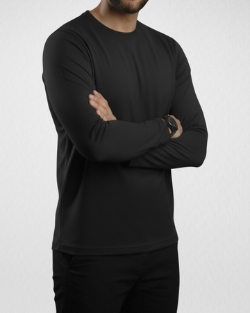 Black Men’s Full Sleeves Tee – Jersey Fabric, Classic Fit, Everyday Comfort (Code 3553)