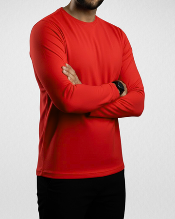 Red Men’s Full Sleeves Tee – Jersey Fabric, Classic Fit, Everyday Comfort (Code 3551)