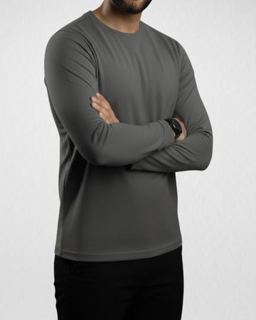 Dark Grey Men’s Full Sleeves Tee – Jersey Fabric, Classic Fit, Everyday Comfort (Code 3549)