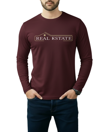 Maroon Printed Men’s Full Sleeves Tee – Jersey Fabric, Classic Fit, Everyday Comfort (Code 4266)