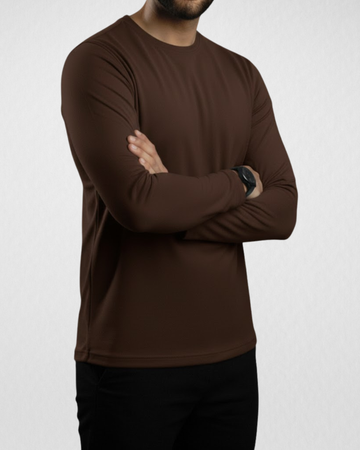 Dark Brown Men’s Full Sleeves Tee – Jersey Fabric, Classic Fit, Everyday Comfort (Code 3545)