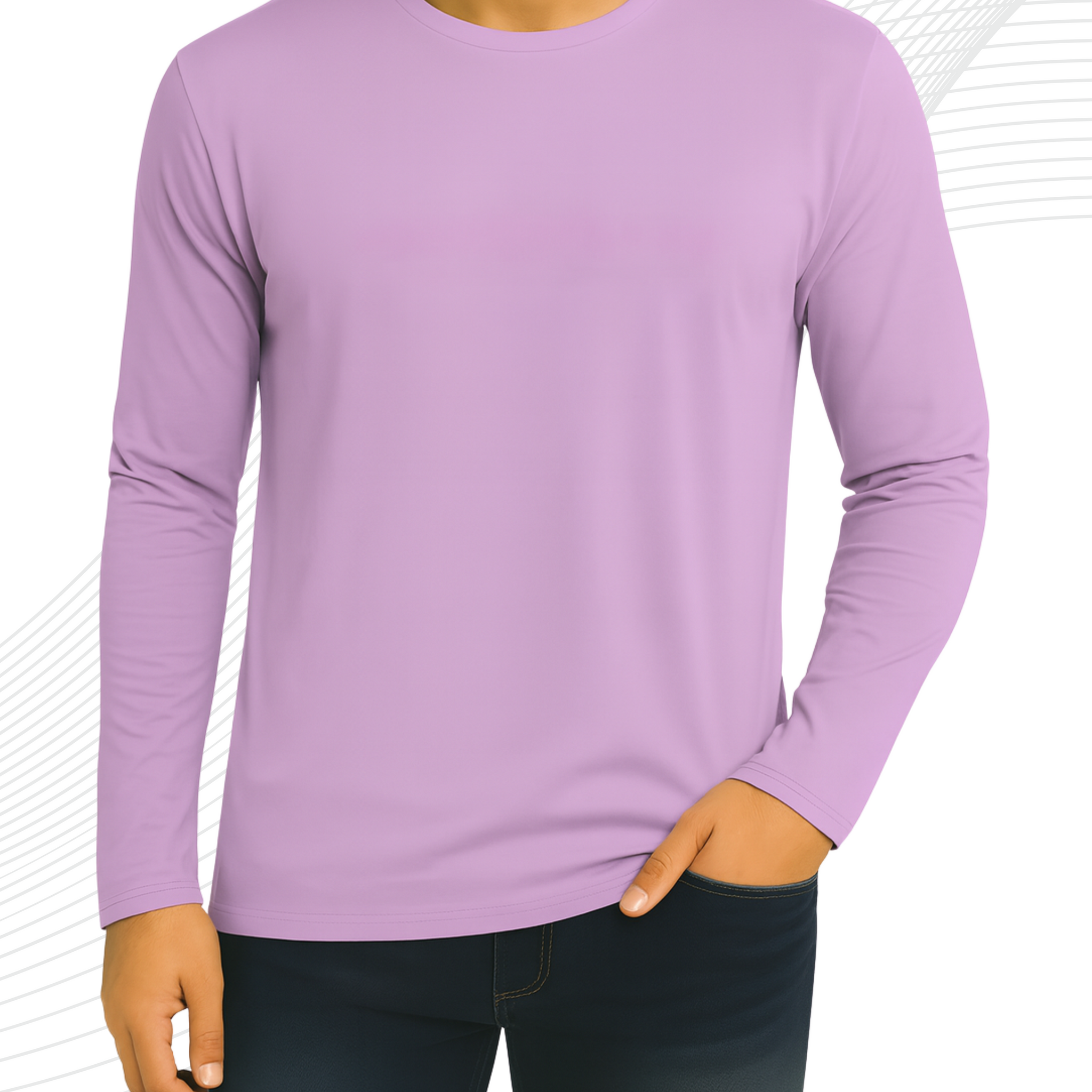 lilac Men’s Full Sleeves Tee – Jersey Fabric, Classic Fit, Everyday Comfort (3543)