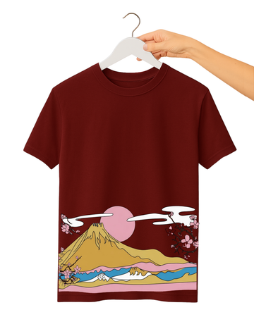 Maroon Women’s Adventure Graphic Printed Tee – Jersey Fabric, Classic Fit, Everyday Comfort (Code 5057)