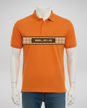 Orange Stripe Printed Polo T-Shirt – Stylish & Comfortable (Code 4689)