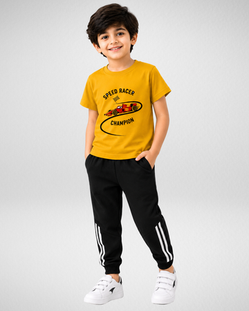 Kids Racing Car Print Yellow & Black Summer Set (Code 5321)