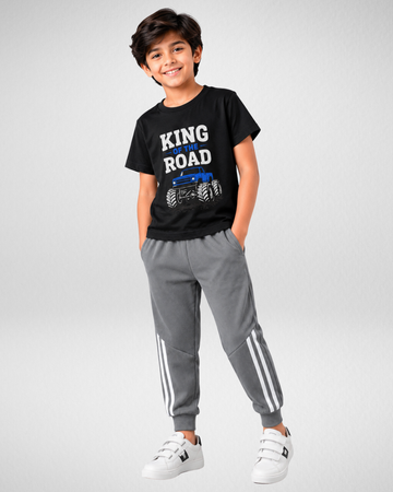 Boys Smart Casual Black T-Shirt & Grey Trouser Set (Code 5323)
