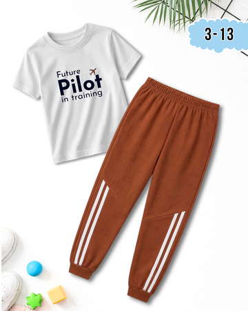 Boys Pilot Graphic T-Shirt & Trouser Set (Code 5329)
