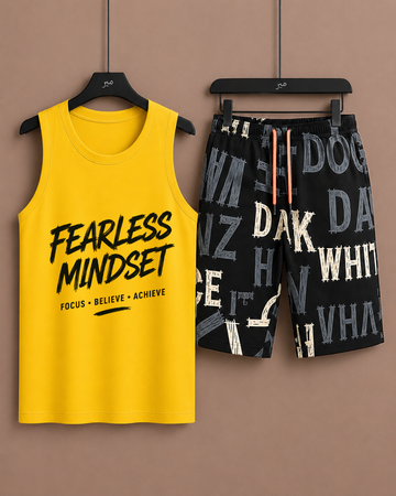 Yellow Tanktop with Drawstring Printed Shorts– Comfortable Wear (Code 5336)