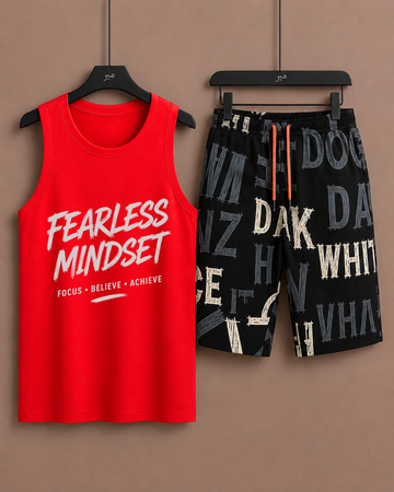 Red Tanktop with Drawstring Printed Shorts– Comfortable Wear (Code 5339)