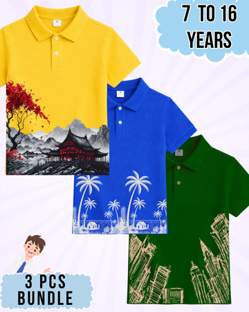 Boys Printed Polo Set – 3 Pcs (Code 4980)