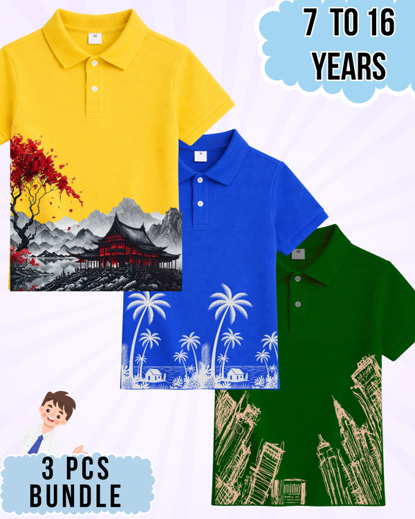 Boys Printed Polo Set – 3 Pcs (Code 4980)