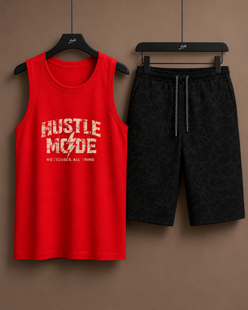 Red Tanktop with Silver Patch Printed Shorts– Comfortable Wear (Code 5355)