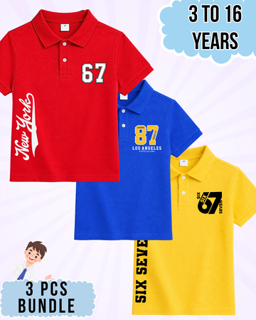 Boys Printed Polo Polo Set – 3 Pcs (Code 5012)