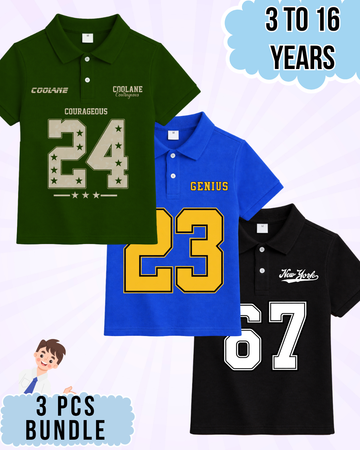 Boys Printed Polo Set – 3 Pcs (Code 5017)