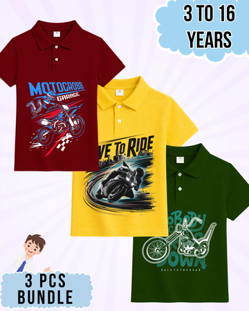 Boys Printed Polo Set – 3 Pcs (Code 5016)