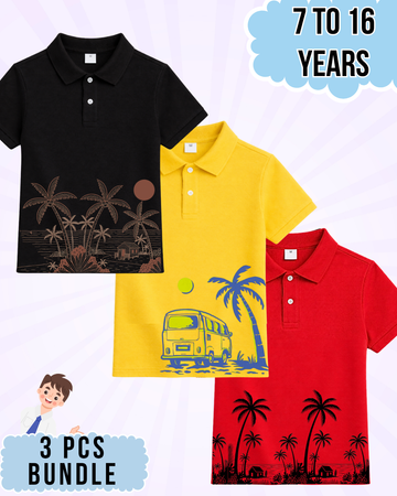 Boys Printed Polo Set – 3 Pcs (Code 4963)