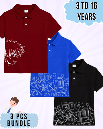 Boys Printed Polo Set – 3 Pcs (Code 5013)