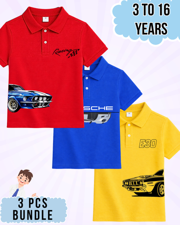 Boys Printed Polo Set – 3 Pcs (Code 5014)